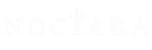 A minimalist white square graphic featuring the word 'NOCTARA' in a very light gray serif font with a cross above the 'O'.